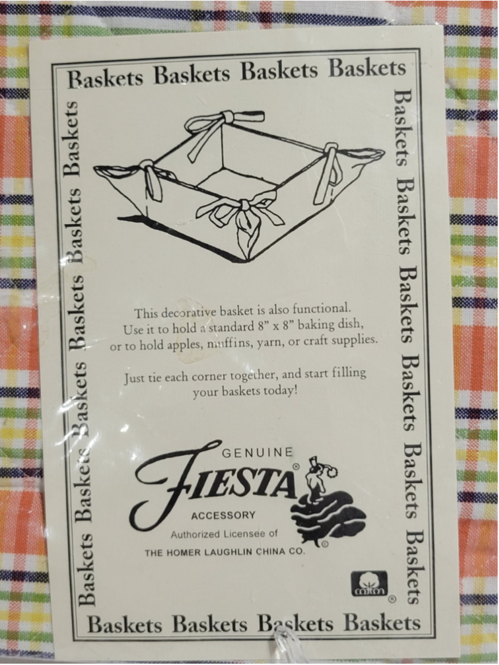 Genuine Fiesta Persimmon Fabric Basket Holder Liner NIP Licensed C&F 8x8 Dish